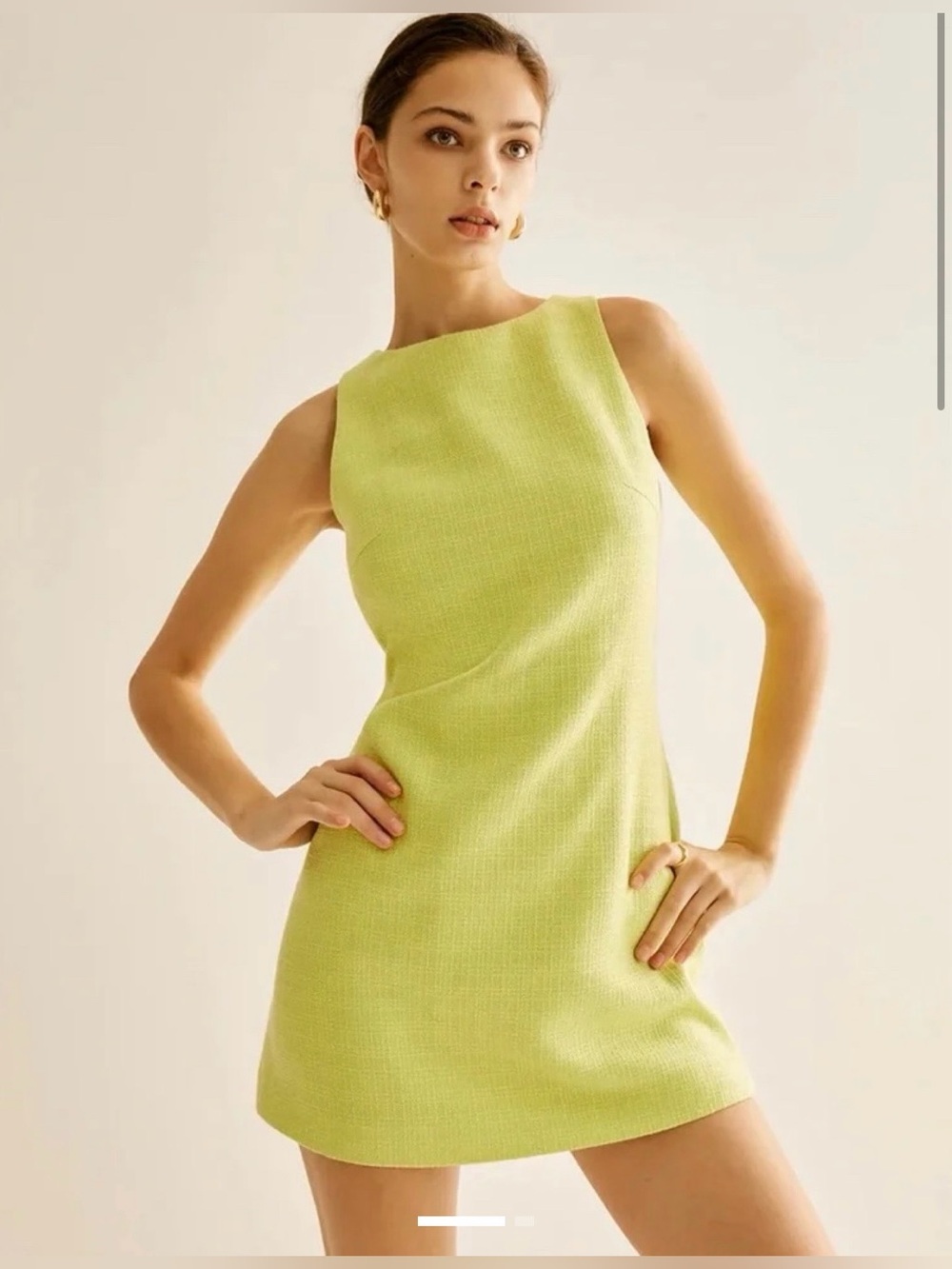 Commense Mini Dress in Light Lime Green Tweed. Brand new with tags
